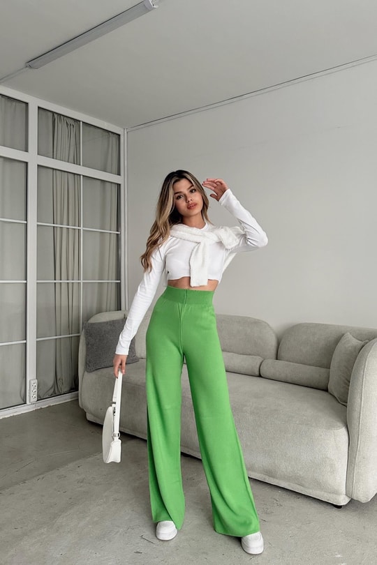 Color Triko Pantolon Fıstık Yeşili