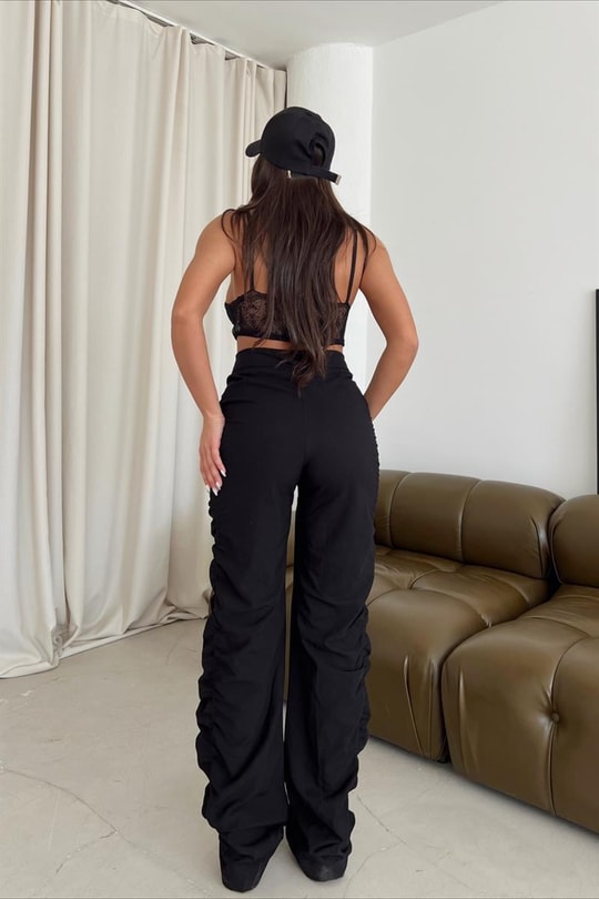 Depar Büzgülü Paraşüt Pantolon Siyah