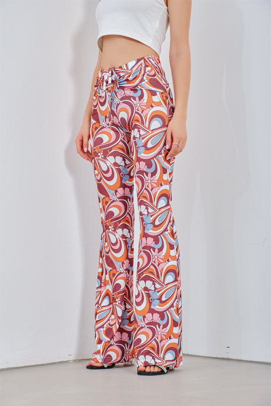 Desenli 70's Pantolon Kahverengi