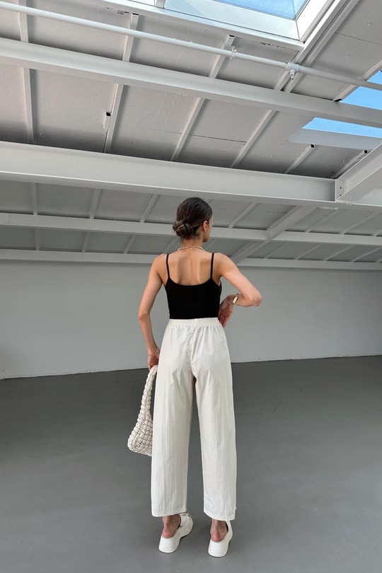 Dikiş Detay Paraşüt Kumaş Pantolon Taş