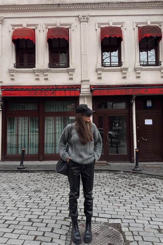 Dikişli Deri Pantolon Siyah