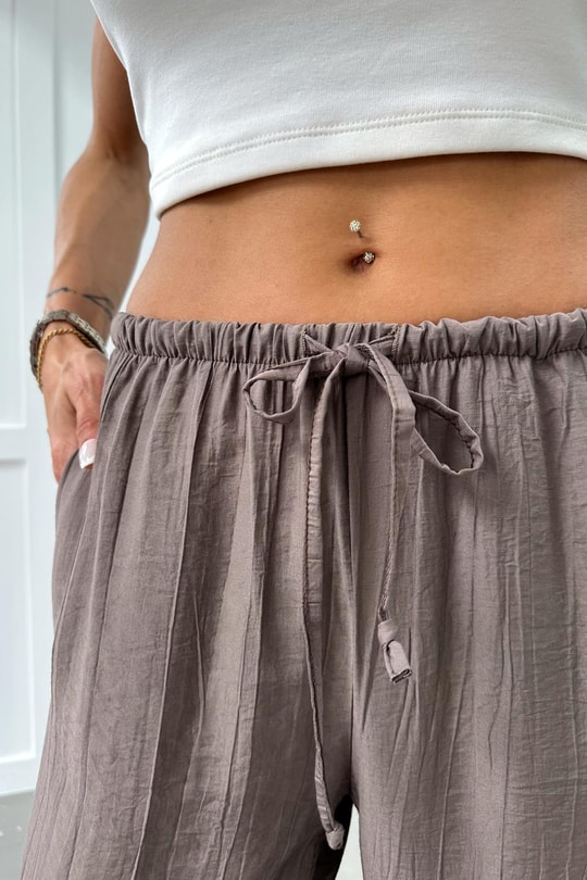Dokulu Bol Paça Pantolon Vizon