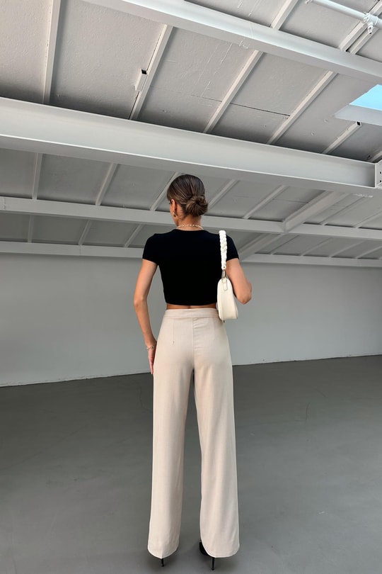 Double Pallazo Pantolon Bej