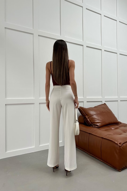 Double Pallazo Pantolon Beyaz
