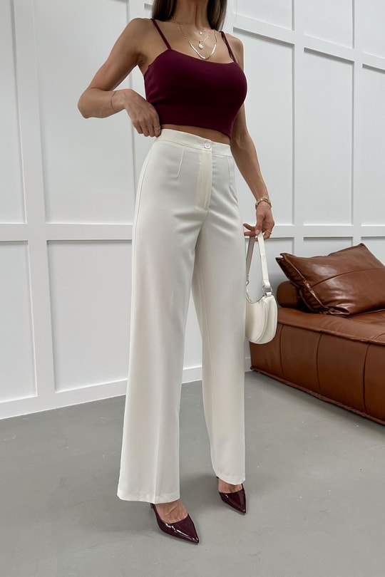 Double Pallazo Pantolon Beyaz