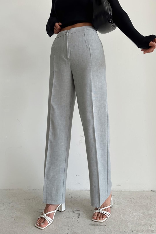 Double Pallazo Pantolon Gri