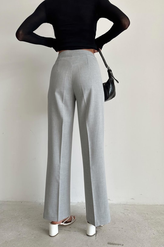 Double Pallazo Pantolon Gri