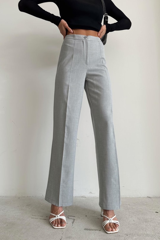 Double Pallazo Pantolon Gri