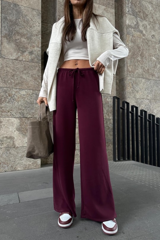 Düşük Bel Modal Pantolon Bordo