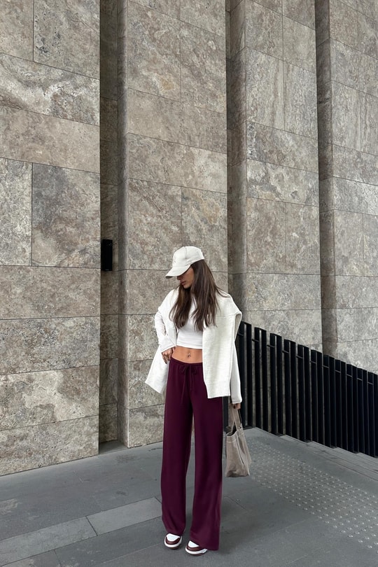 Düşük Bel Modal Pantolon Bordo