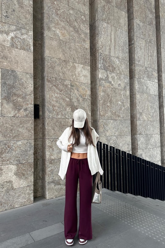 Düşük Bel Modal Pantolon Bordo