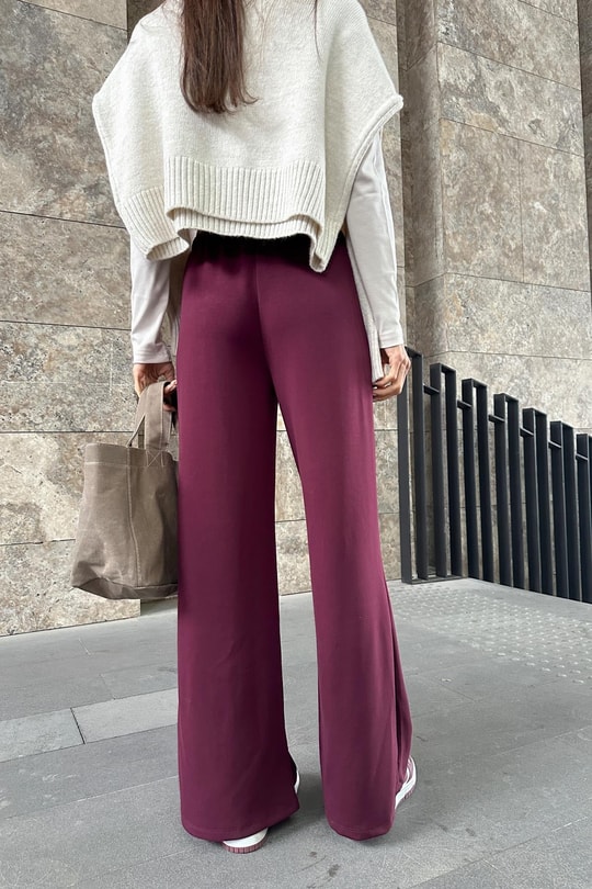 Düşük Bel Modal Pantolon Bordo