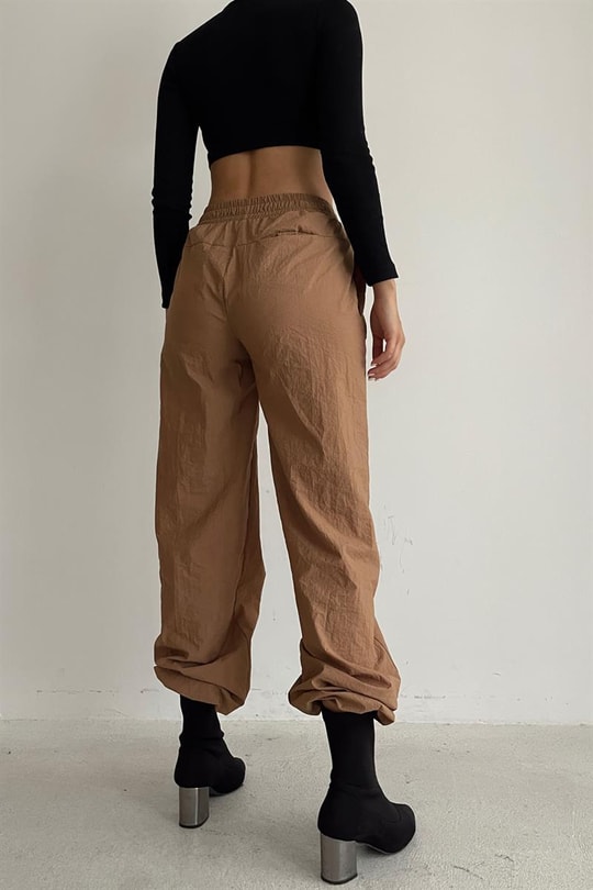 Elastik Beli Paraşüt Pantolon Camel