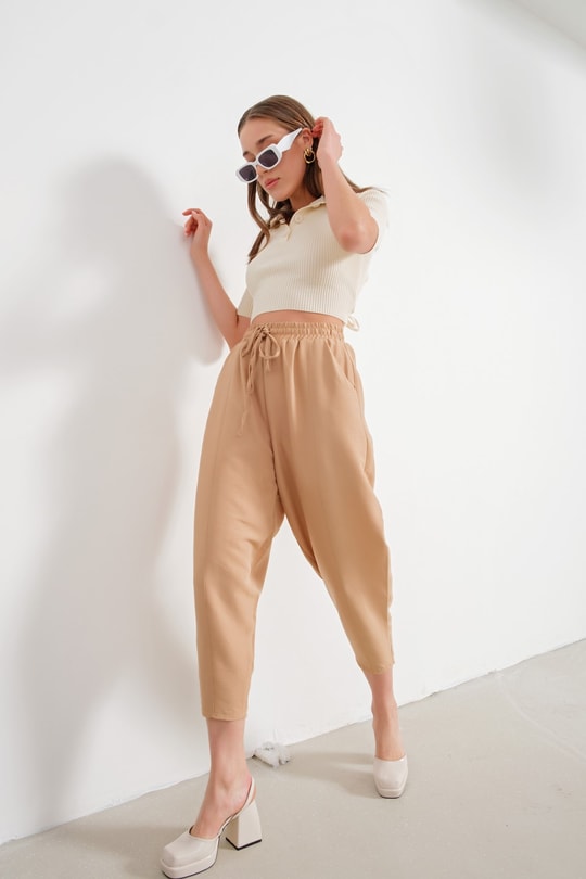 Elastik Jogger Pantolon Camel