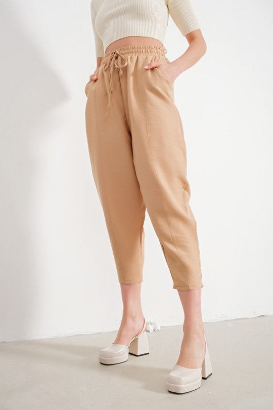 Elastik Jogger Pantolon Camel
