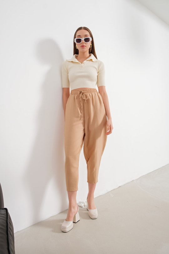 Elastik Jogger Pantolon Camel