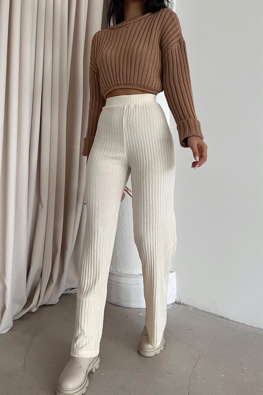 Fitilli Triko Pantolon Krem