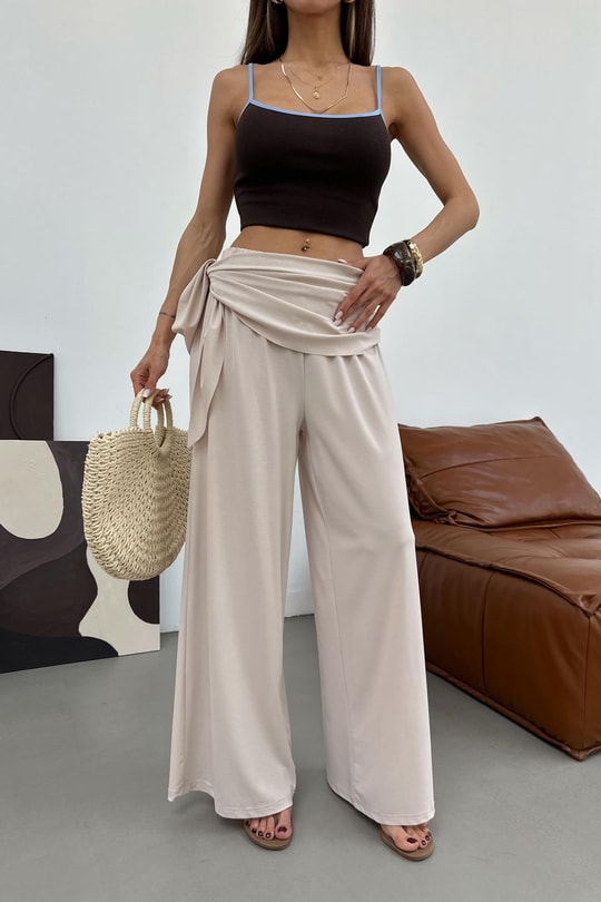 Fularlı Tensel Pantolon Taş