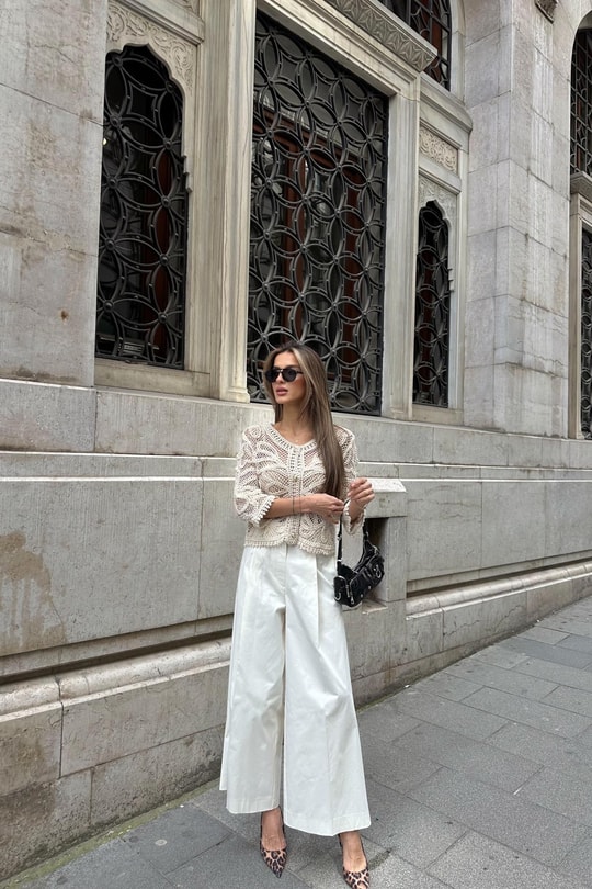 Gabardin Katlamalı Pantolon Beyaz