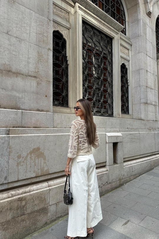 Gabardin Katlamalı Pantolon Beyaz