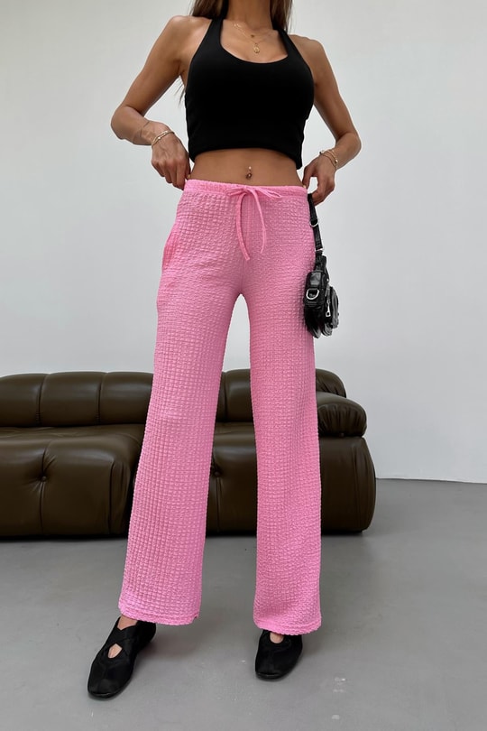 Gofre Bol Pantolon Pembe