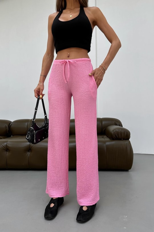 Gofre Bol Pantolon Pembe