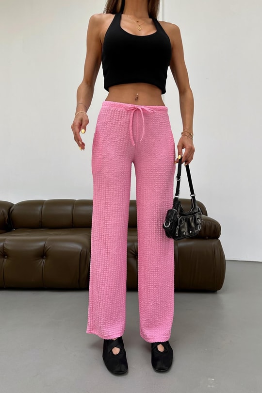 Gofre Bol Pantolon Pembe