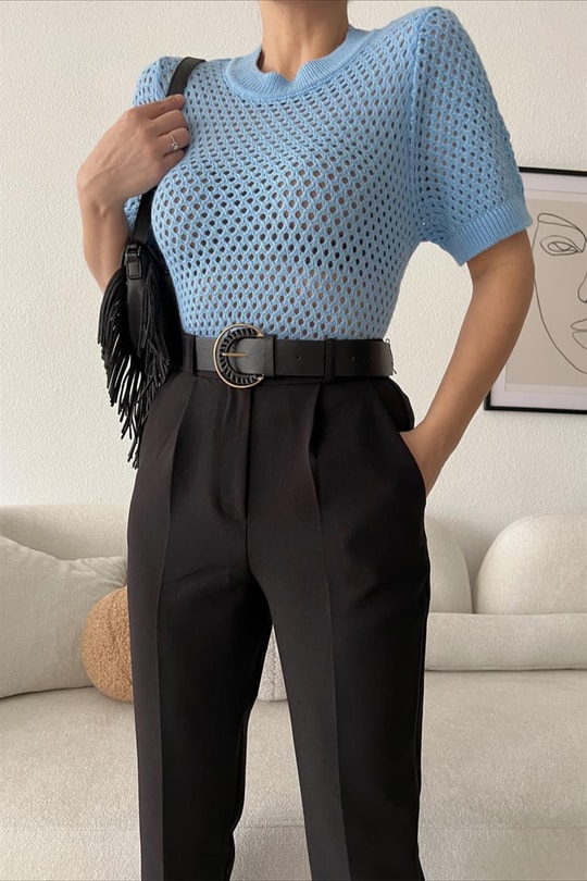 Havuç Kesim Kemerli Pantolon Siyah