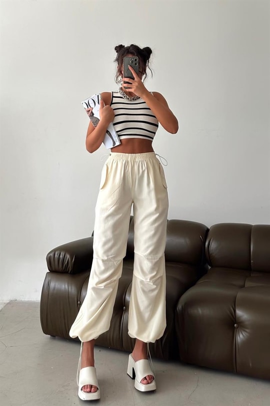 Jogger Trend Pantolon Ekru