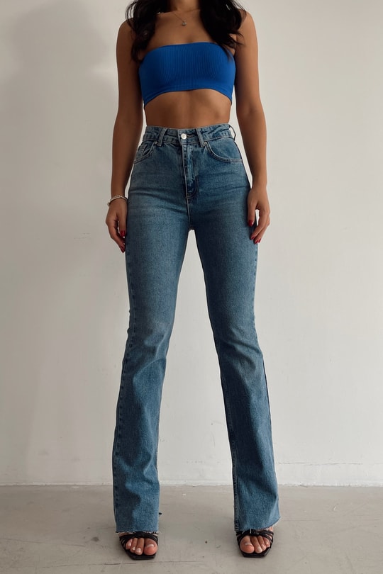 Kar Yıkama Flare Jean Mavi
