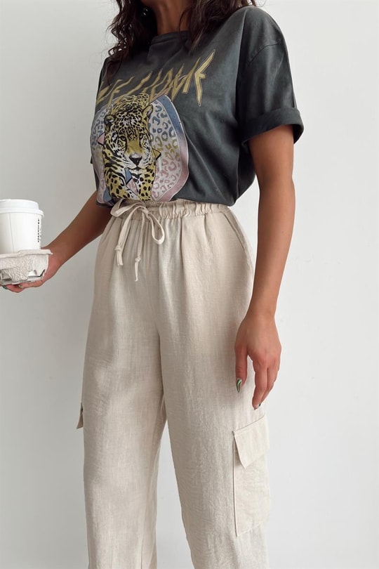 Kargo Cepli Jogger Relax Pantolon Taş