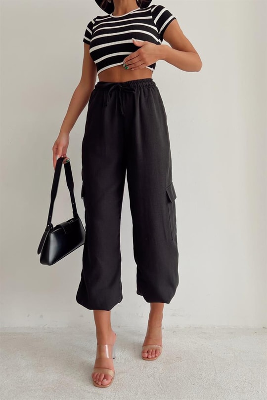 Kargo Cepli Jogger Relax Pantolon Siyah