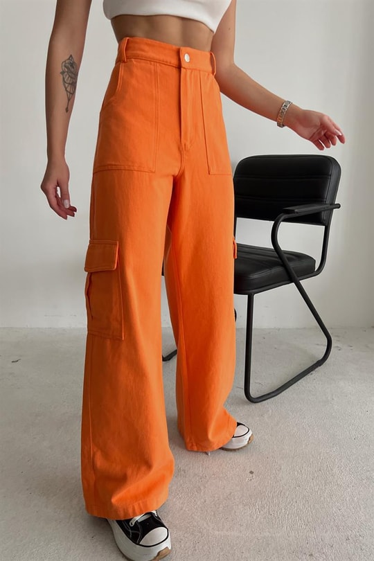 Kargo Cepli Relax Pantolon Oranj