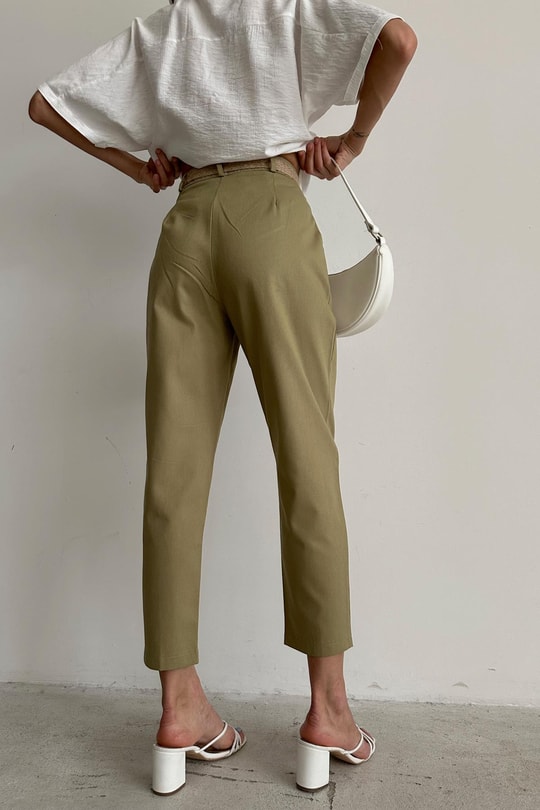 Kemerli Carrot Fit Pantolon Çağla Yeşili