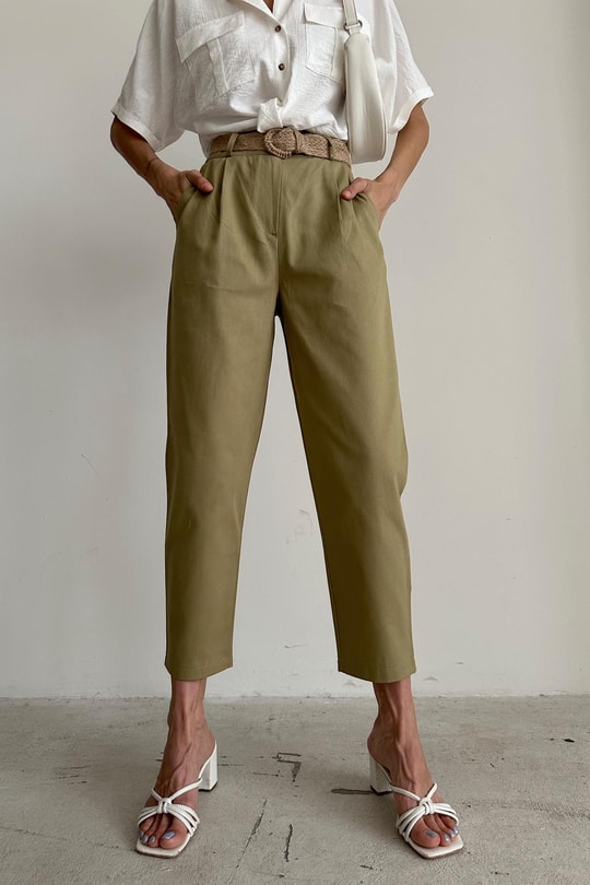Kemerli Carrot Fit Pantolon Çağla Yeşili