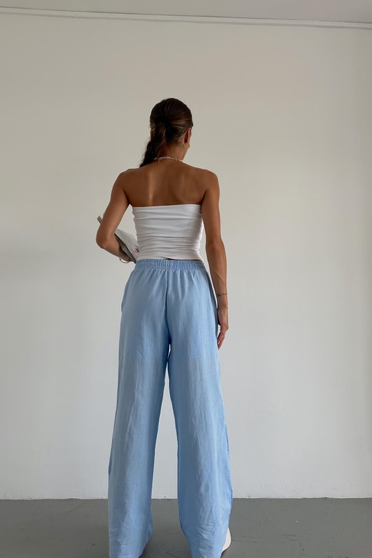 Keten Bağcıklı Pantolon Mavi