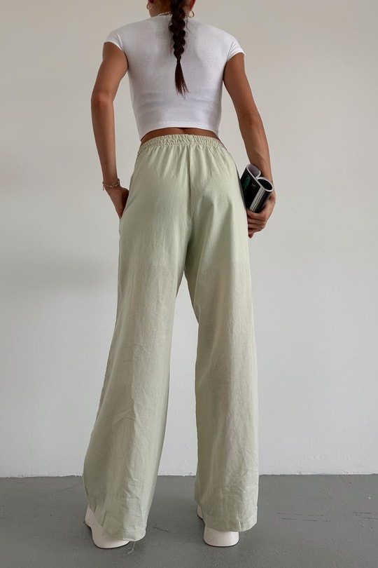 Keten Bağcıklı Pantolon Mint