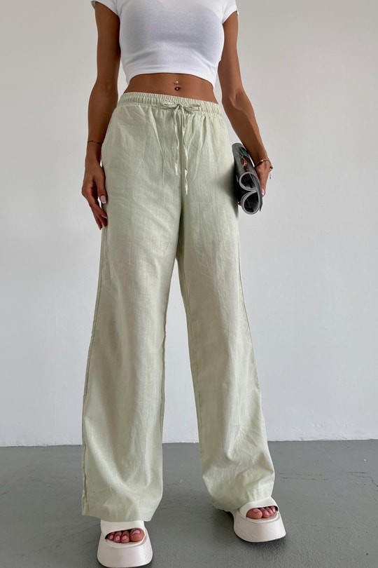 Keten Bağcıklı Pantolon Mint