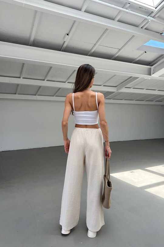 Keten Bol Pantolon Ekru