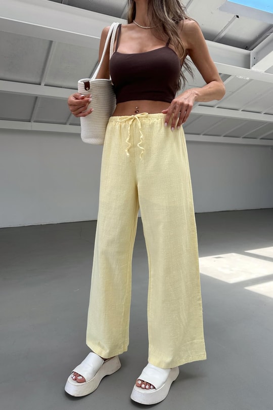 Keten Bol Pantolon Sarı