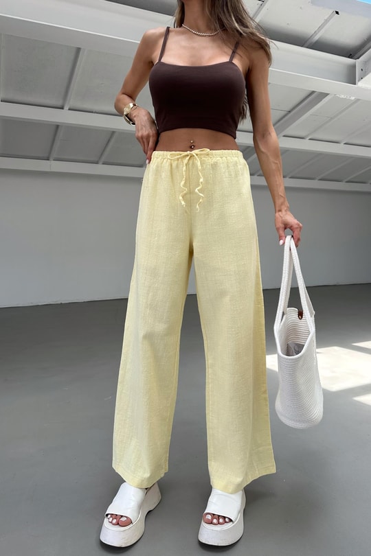Keten Bol Pantolon Sarı
