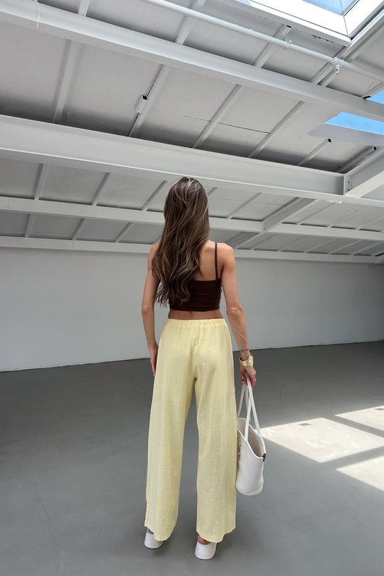 Keten Bol Pantolon Sarı