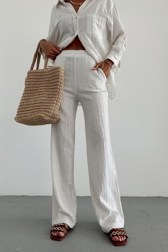 Keten Salaş Pantolon Krem