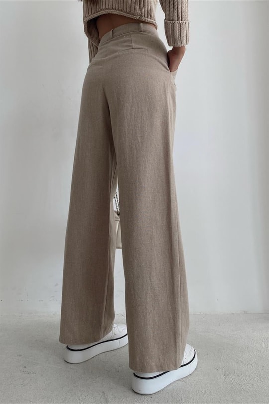 Keten Straight Pantolon Taş