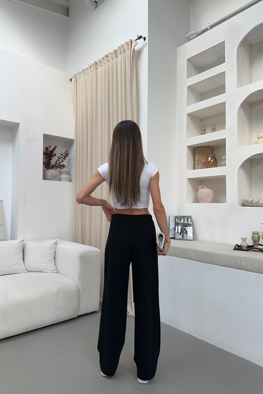 Kuşak Kemerli Palazzo Pantolon Siyah
