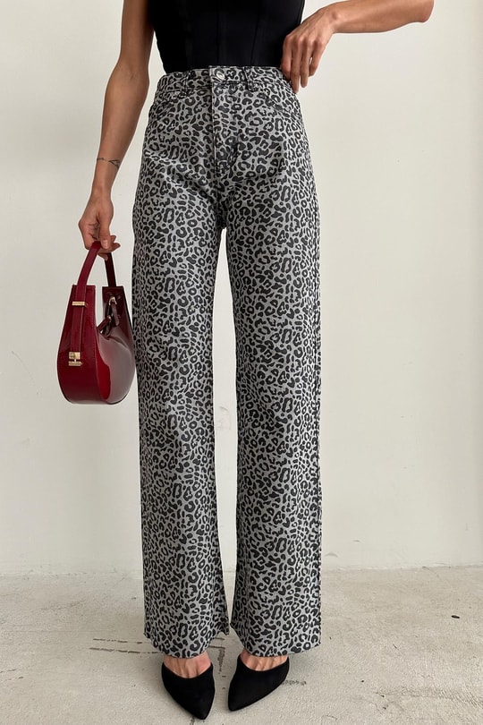 Leopar Palazzo Pantolon GRİ