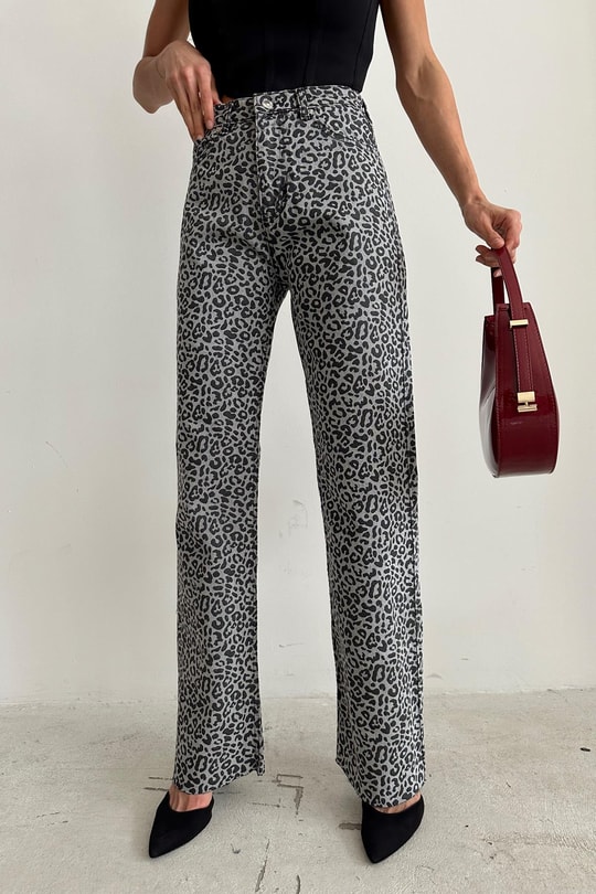 Leopar Palazzo Pantolon GRİ