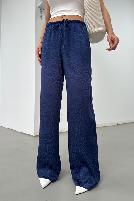 Leopar Saten Pantolon Lacivert