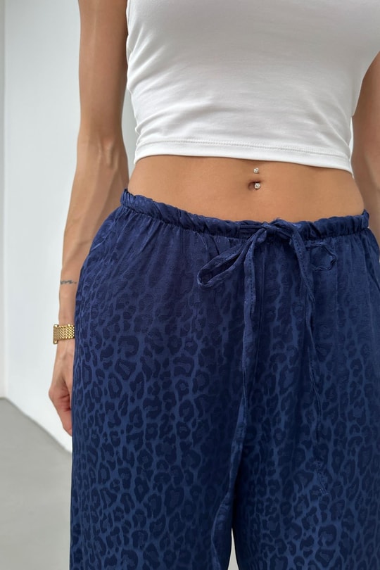 Leopar Saten Pantolon Lacivert