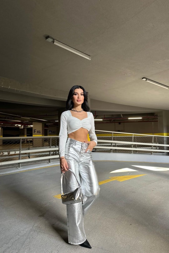 Metalik Palazzo Pantolon Gümüş